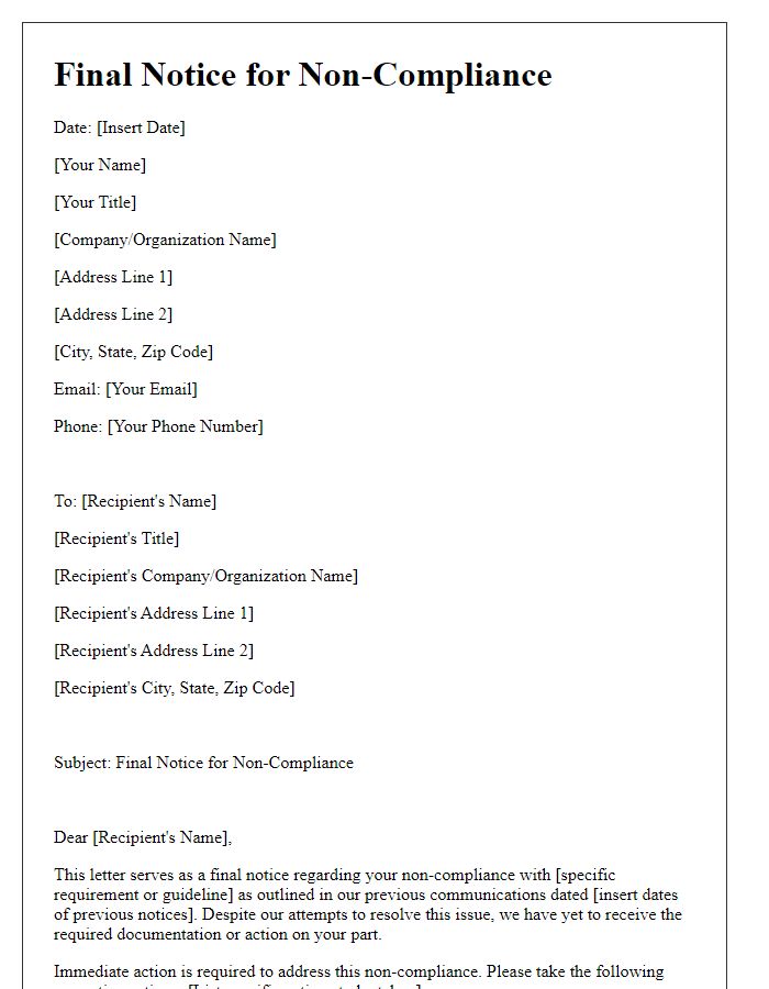 Letter template of Final Notice for Non-Compliance