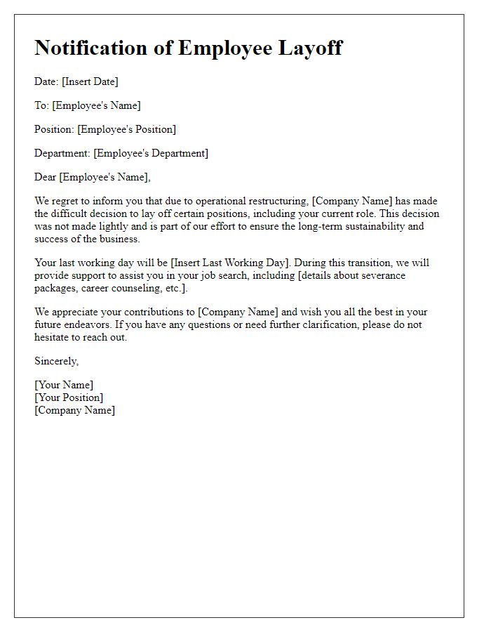 Letter template of operational restructuring employee layoff notification