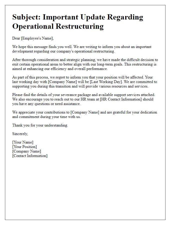 Letter template of operational restructuring exit communication