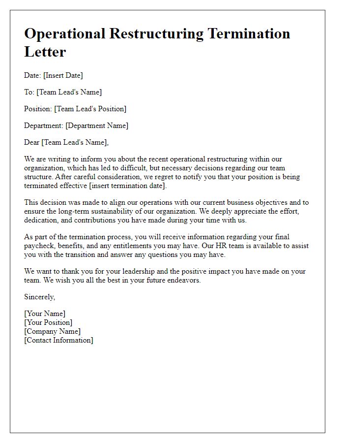 Letter template of operational restructuring termination for team leads