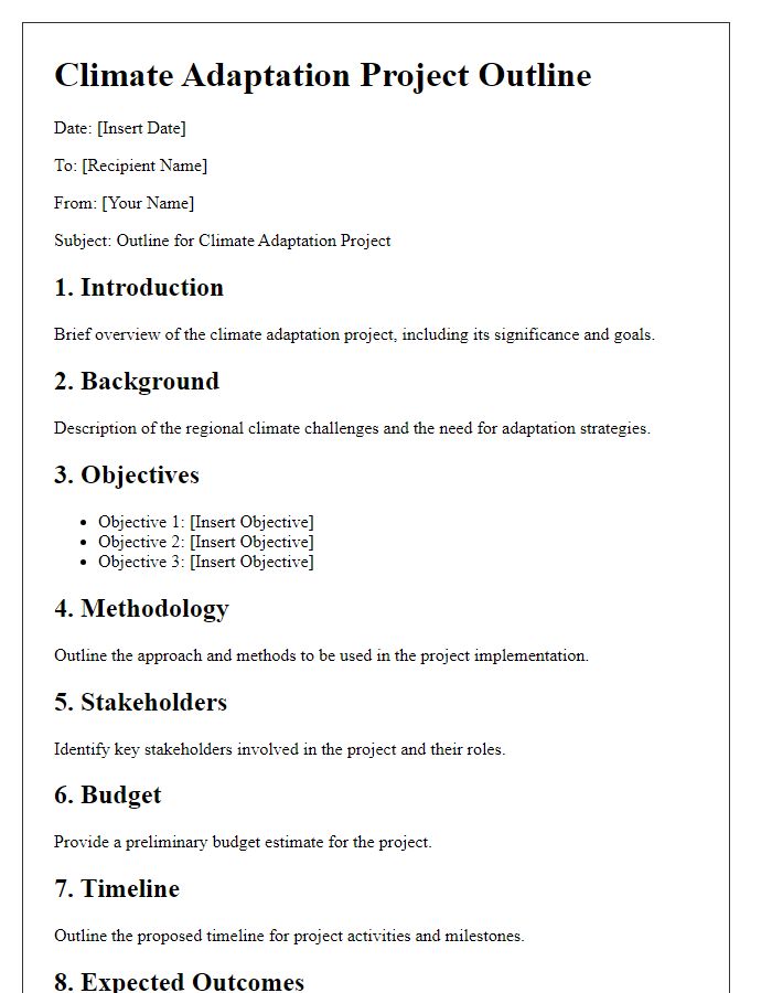 Letter template of climate adaptation project outline