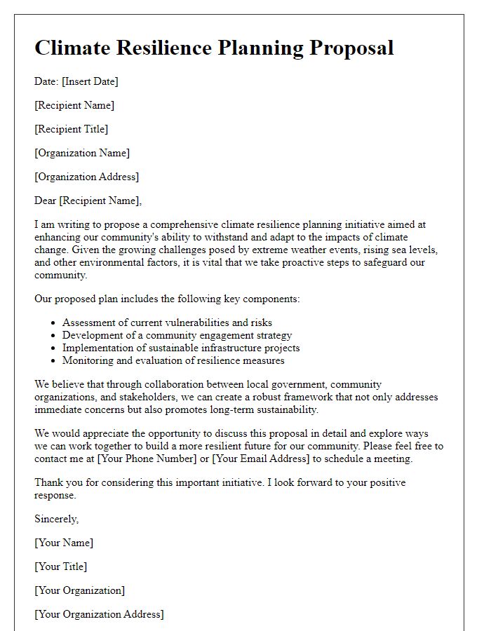 Letter template of climate resilience planning proposal