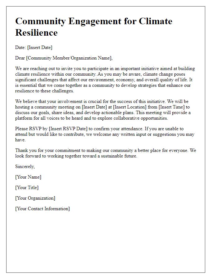 Letter template of community engagement for climate resilience