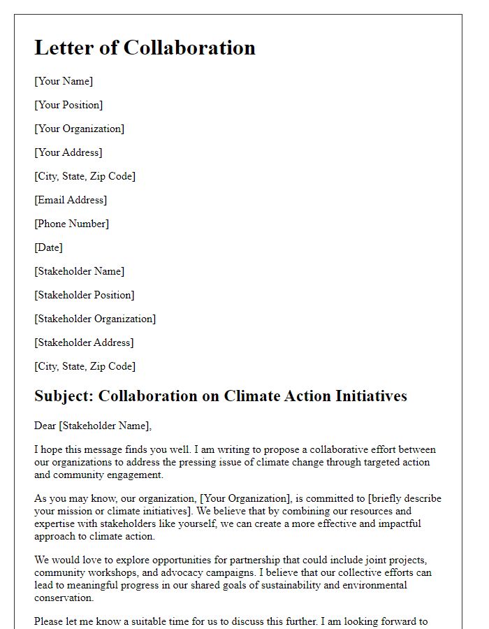 Letter template of stakeholder collaboration for climate action