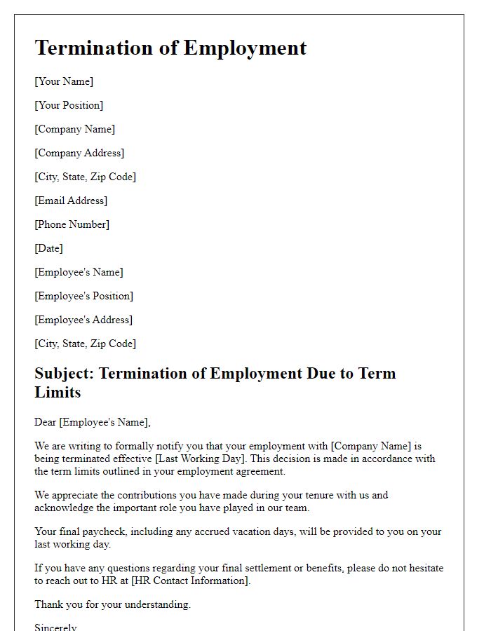 Letter template of termination of employment due to term limits