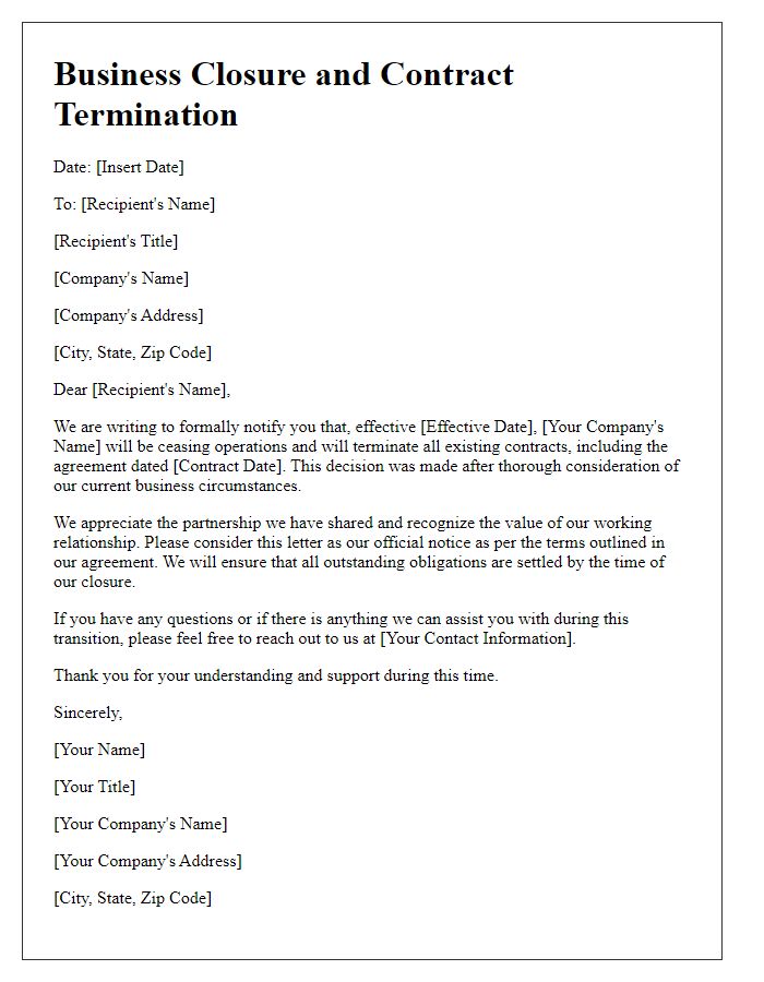 Letter template of business closure and contract termination