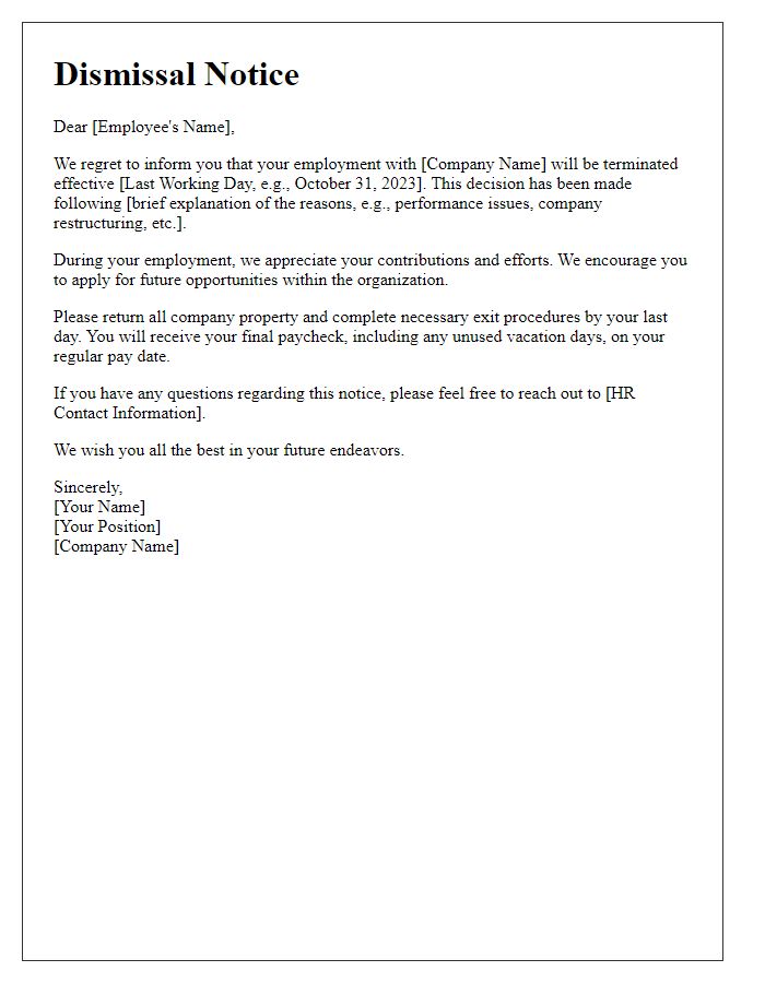 Letter template of dismissal notice for remote employees