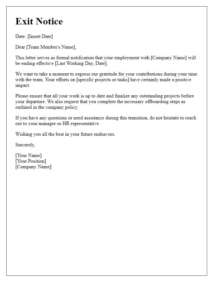 Letter template of exit notice for remote team members