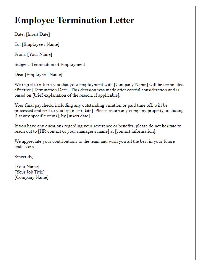 Letter template of remote employee termination communication