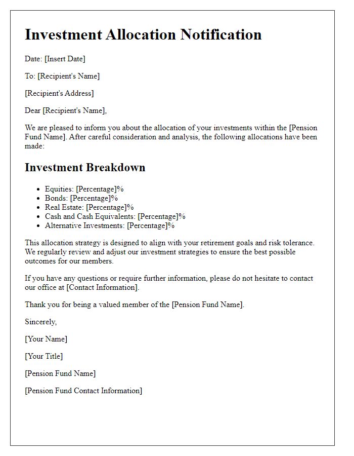 Letter template of pension fund investment allocation