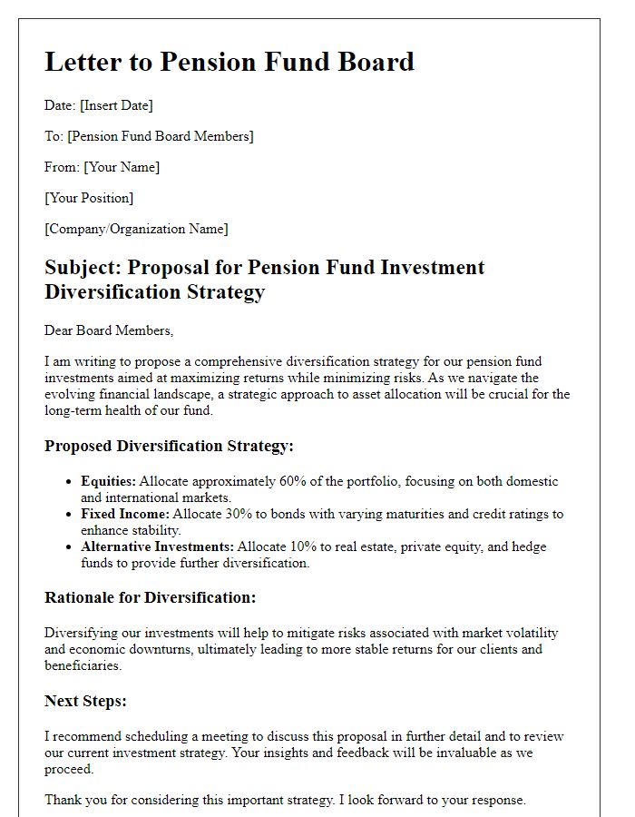 Letter template of pension fund investment diversification strategy