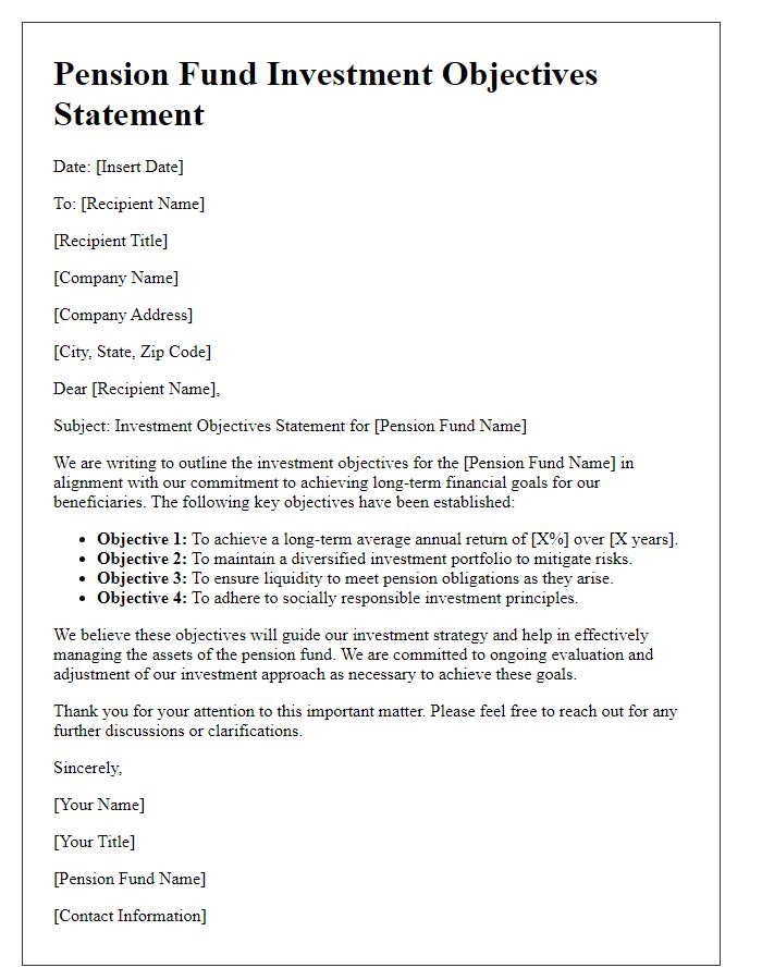 Letter template of pension fund investment objectives statement