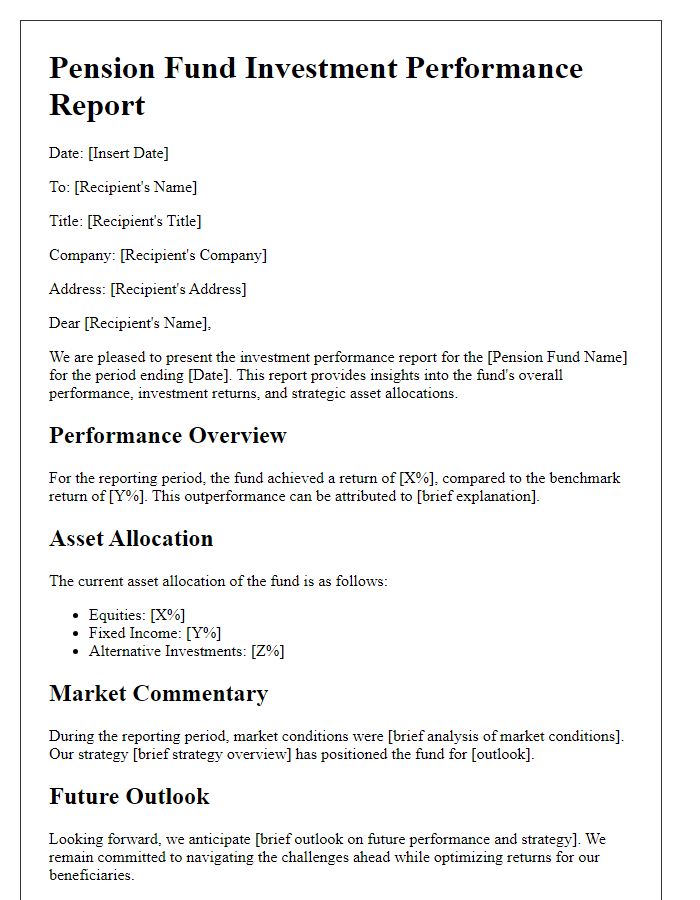 Letter template of pension fund investment performance report