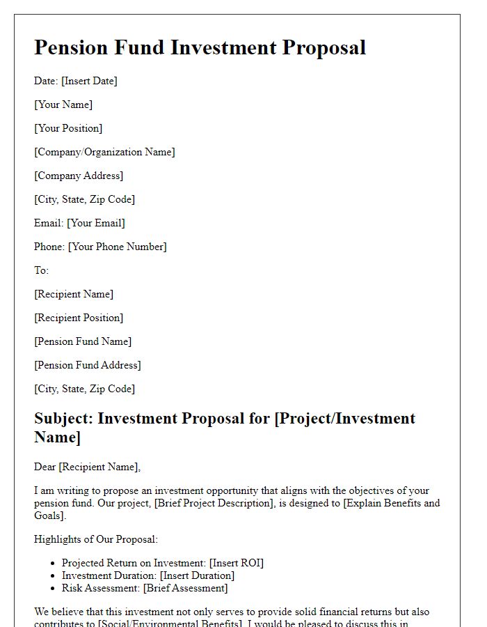 Letter template of pension fund investment proposal