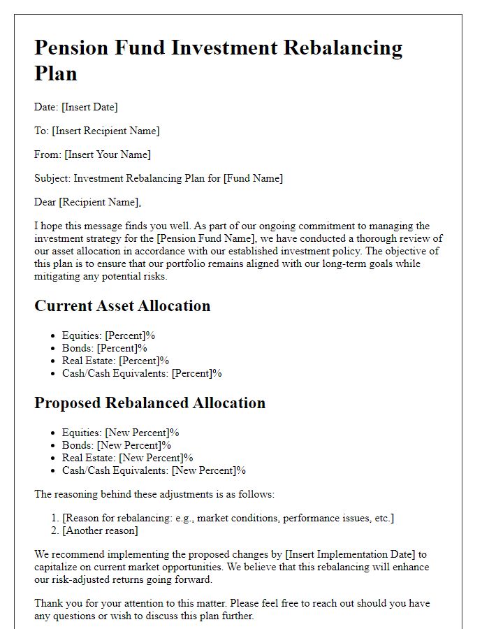 Letter template of pension fund investment rebalancing plan