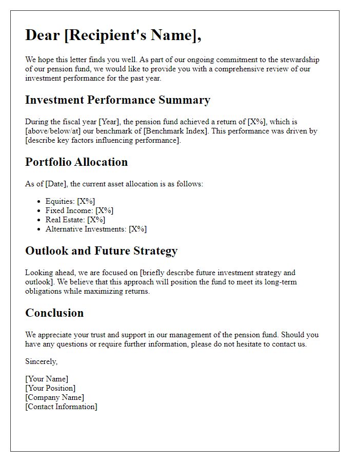 Letter template of pension fund investment review