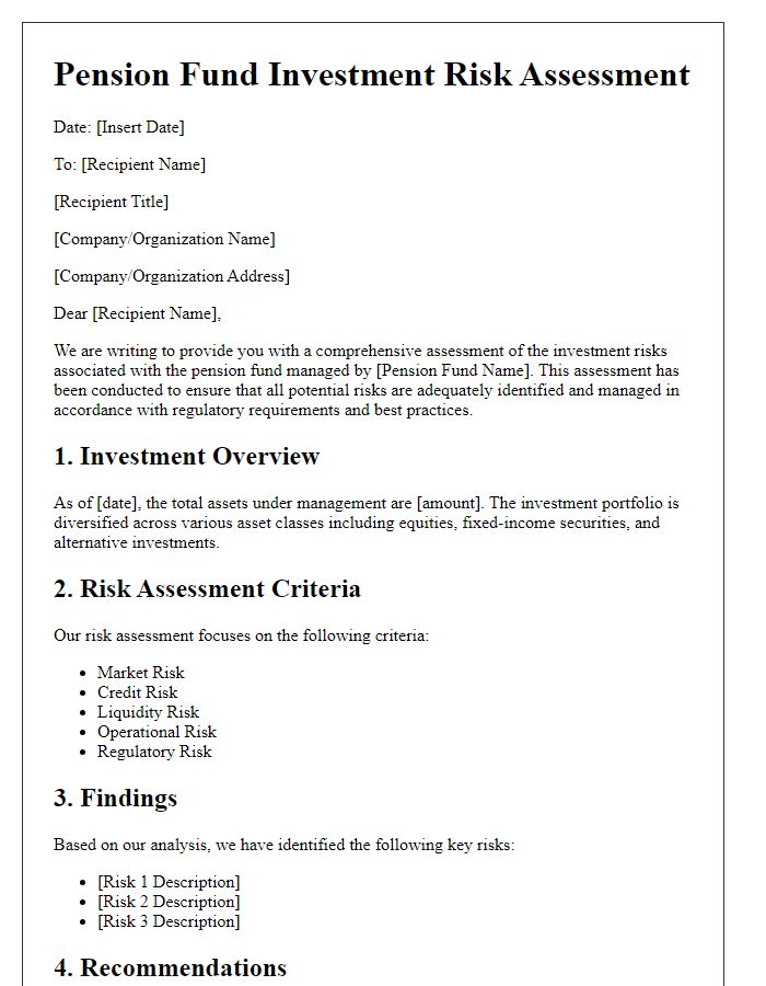 Letter template of pension fund investment risk assessment