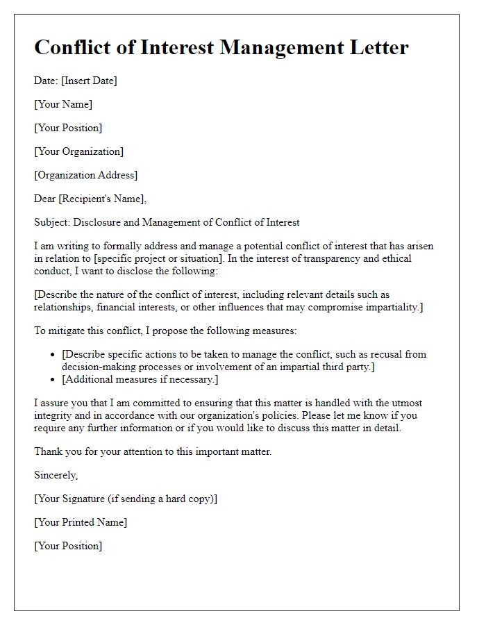 Letter template of conflict of interest management