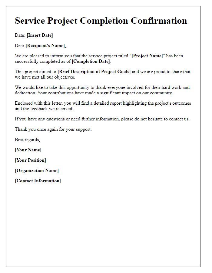 Letter template of service project end confirmation