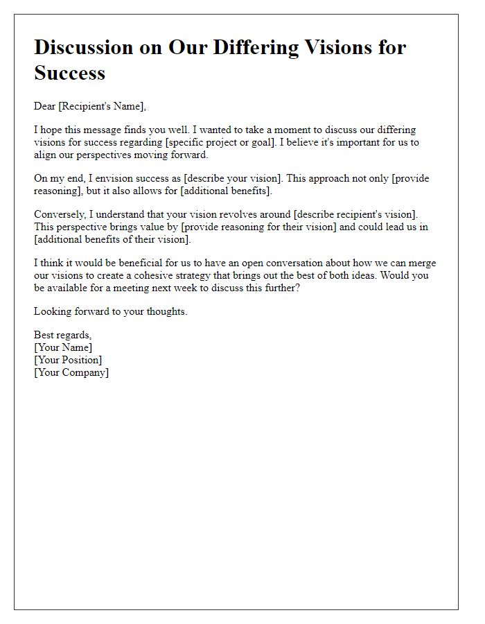 Letter template of discussing differing visions for success