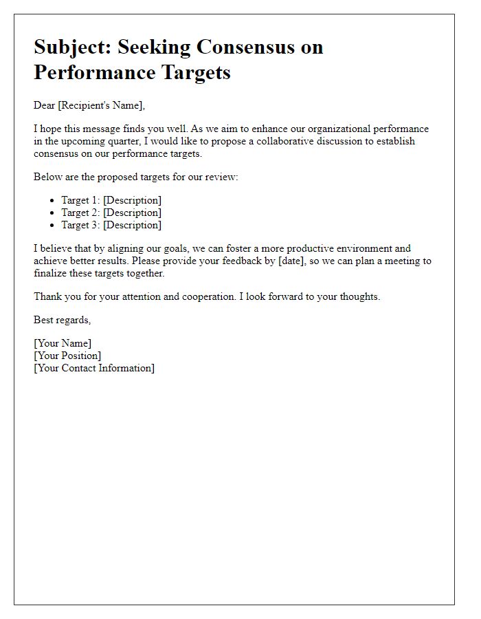 Letter template of seeking consensus on performance targets