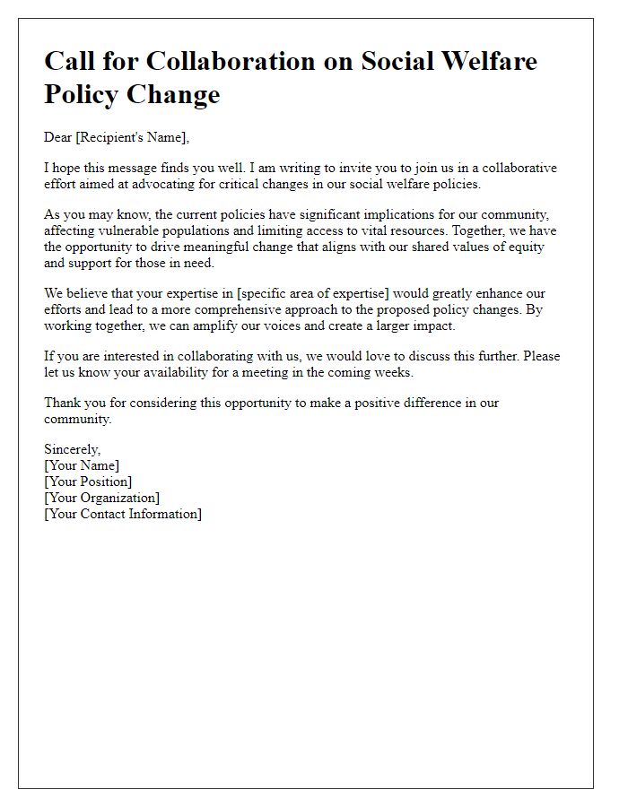 Letter template of call for collaboration on social welfare policy change