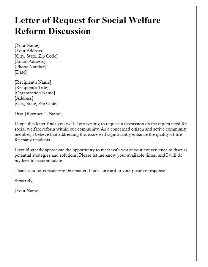 Letter template of request for social welfare reform discussion