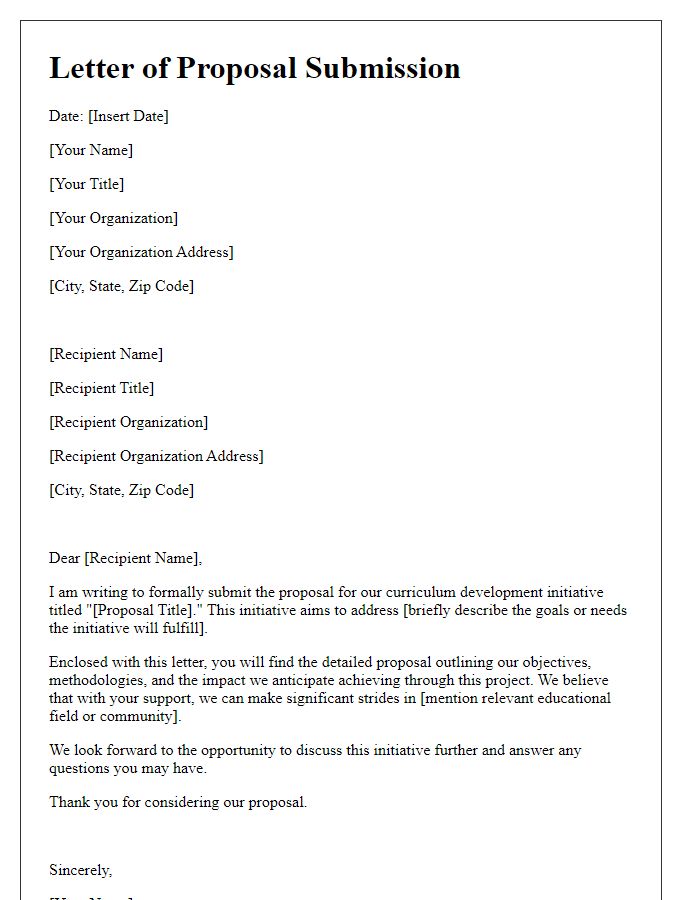 Letter template of proposal submission for curriculum development initiative.