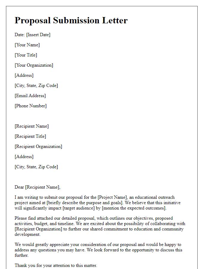 Letter template of proposal submission for educational outreach project.