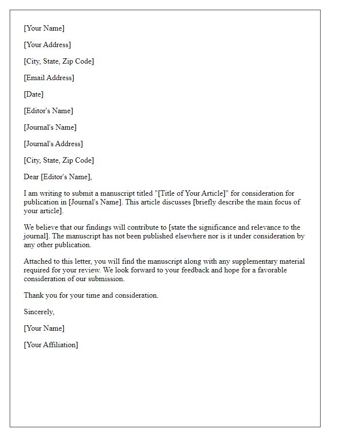 Letter template of proposal submission for journal article consideration.