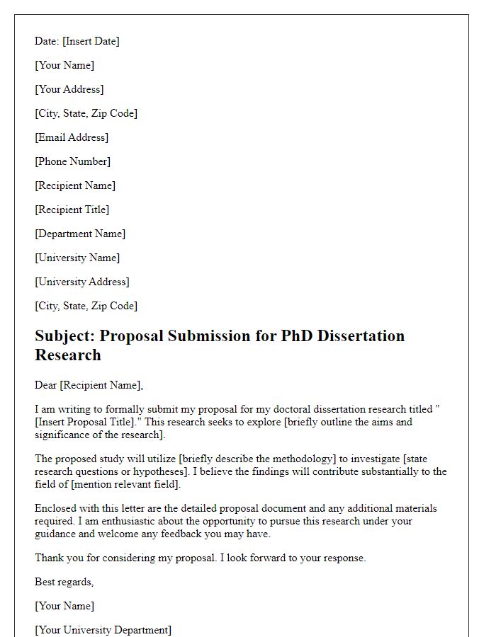 Letter template of proposal submission for PhD dissertation research.