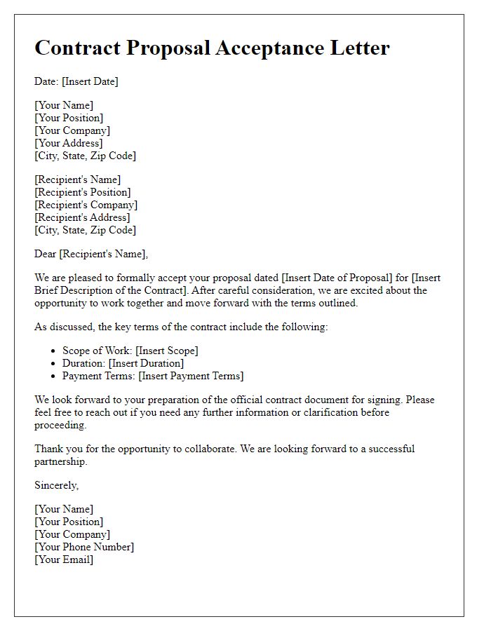 Letter template of Contract Proposal Acceptance