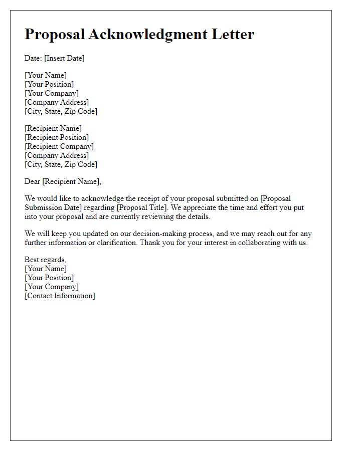 Letter template of Proposal Acknowledgment