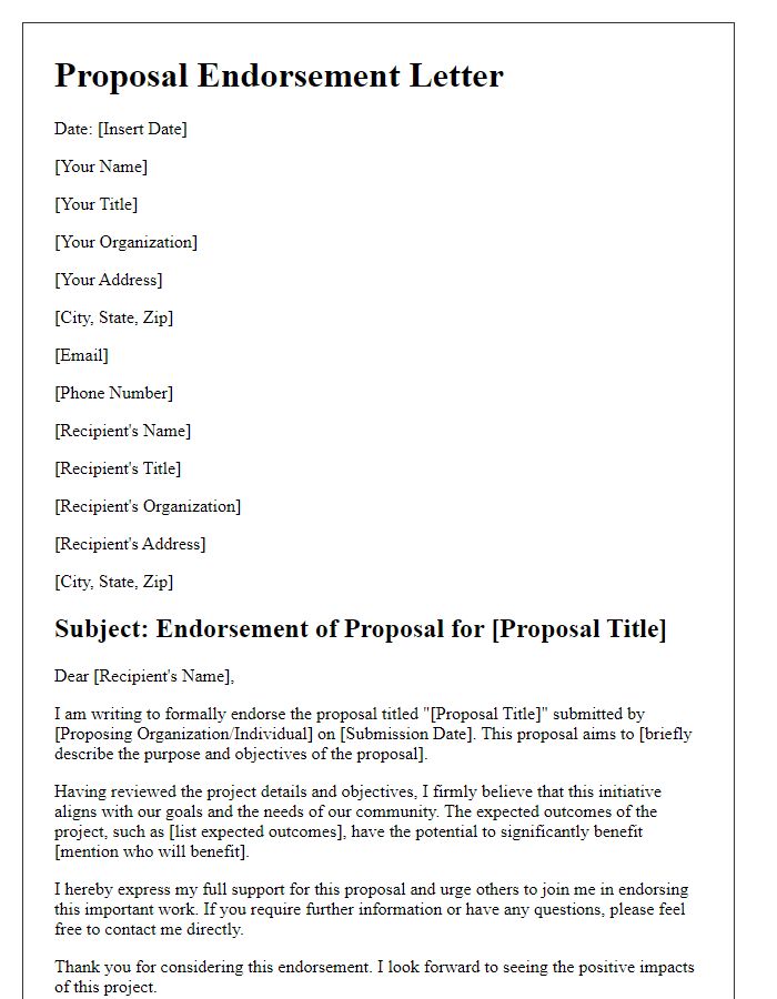 Letter template of Proposal Endorsement