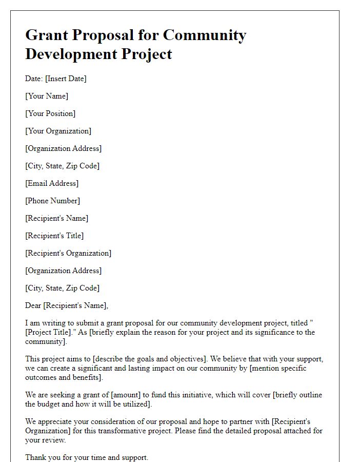 Letter template of grant proposal for community development project