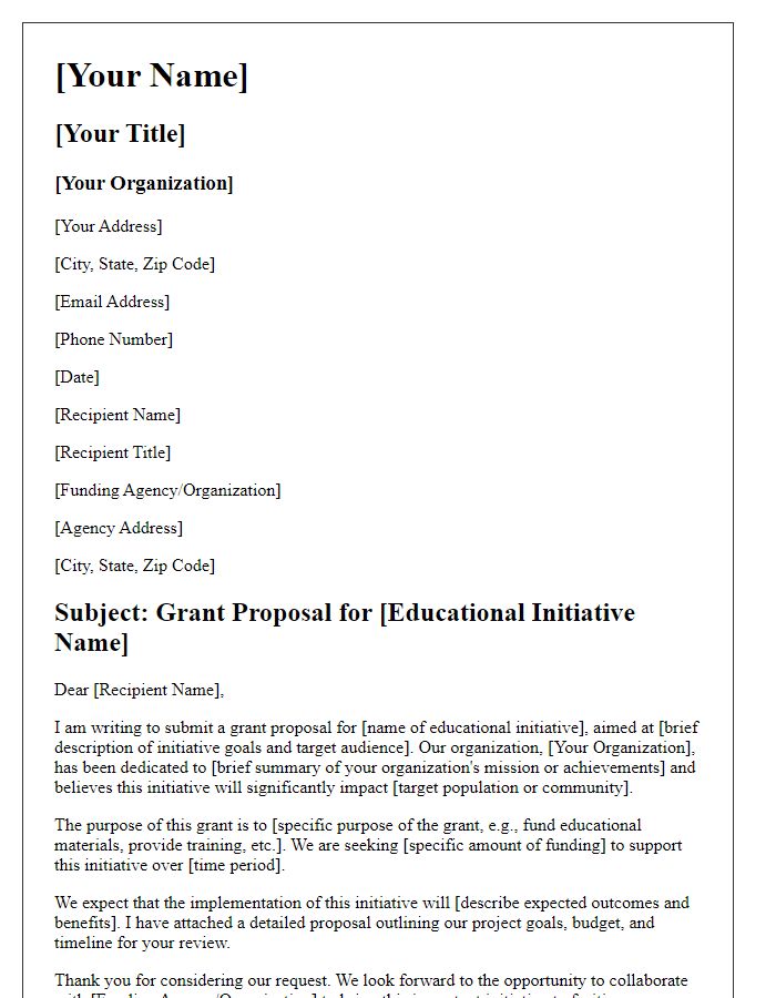 Letter template of grant proposal for educational initiative