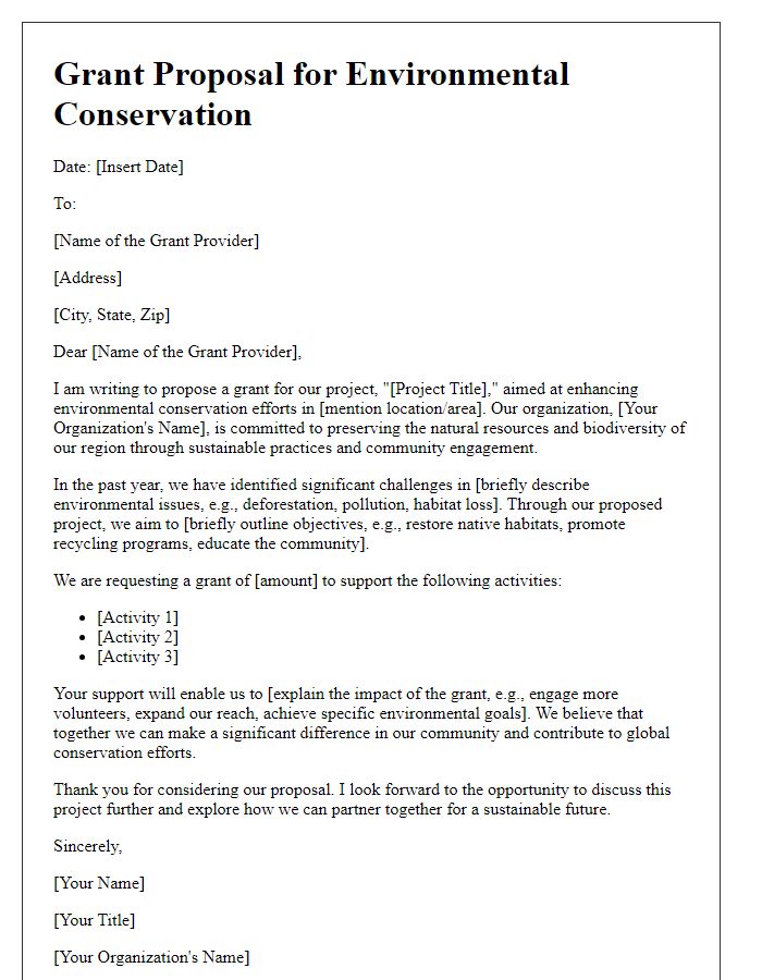 Letter template of grant proposal for environmental conservation