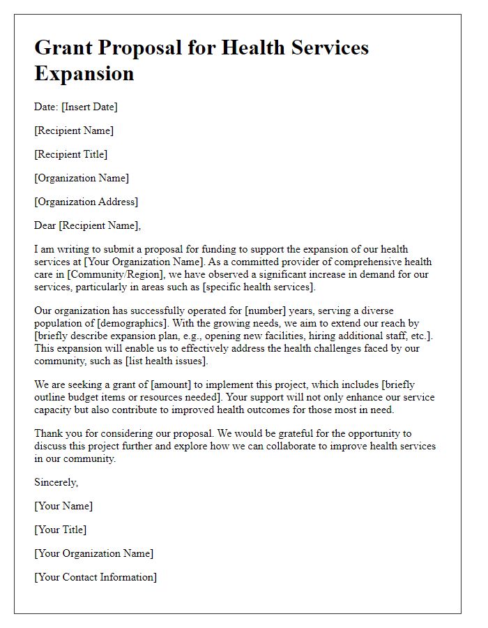 Letter template of grant proposal for health services expansion