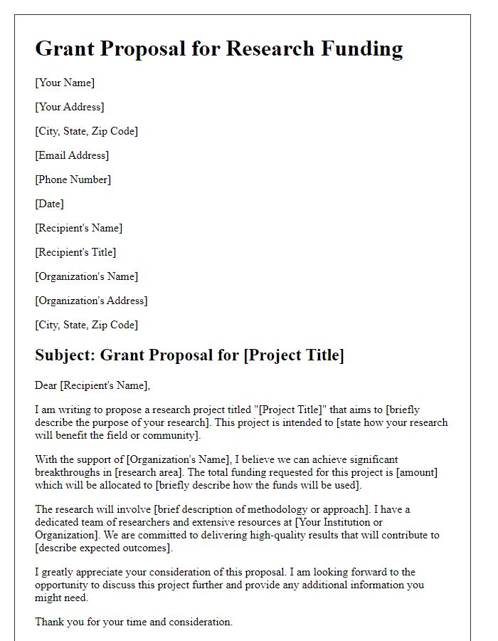 Letter template of grant proposal for research funding