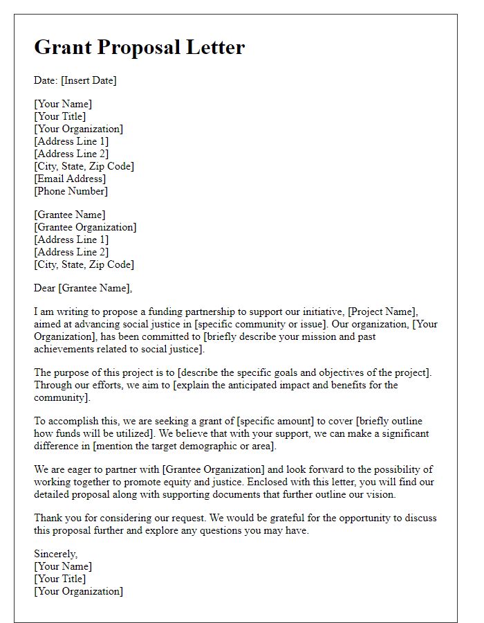 Letter template of grant proposal for social justice advocacy