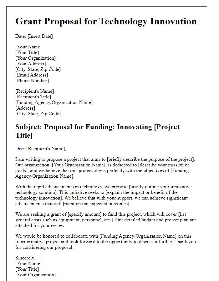 Letter template of grant proposal for technology innovation