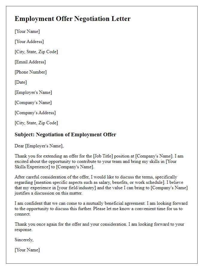 Letter template of employment offer negotiation