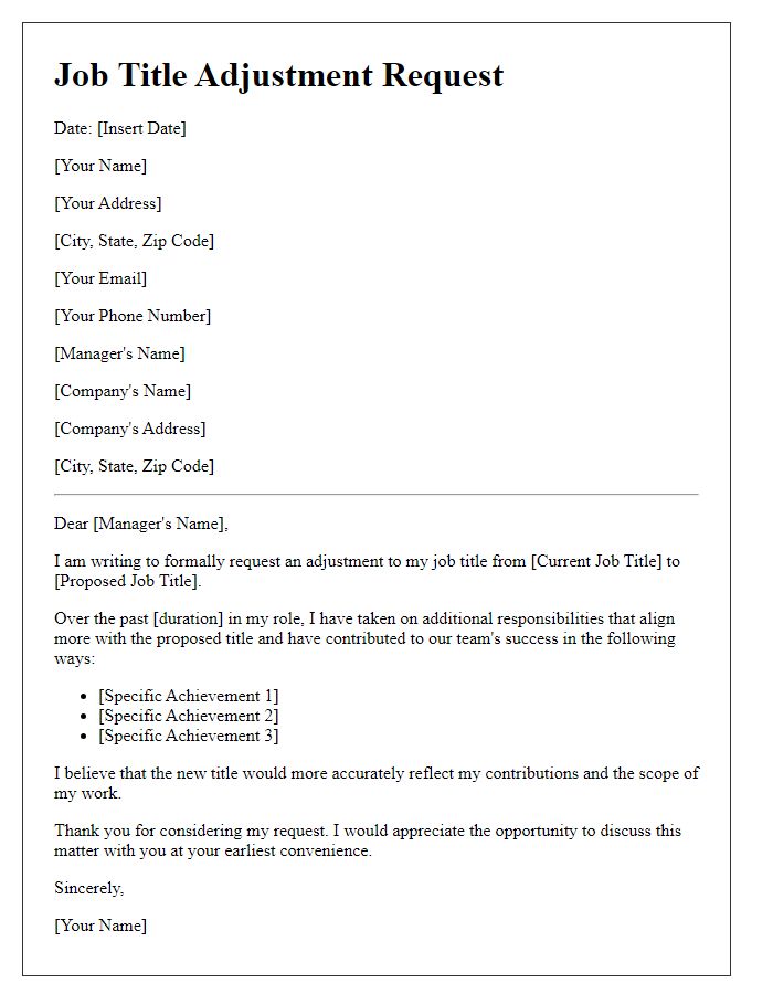 Letter template of job title adjustment request
