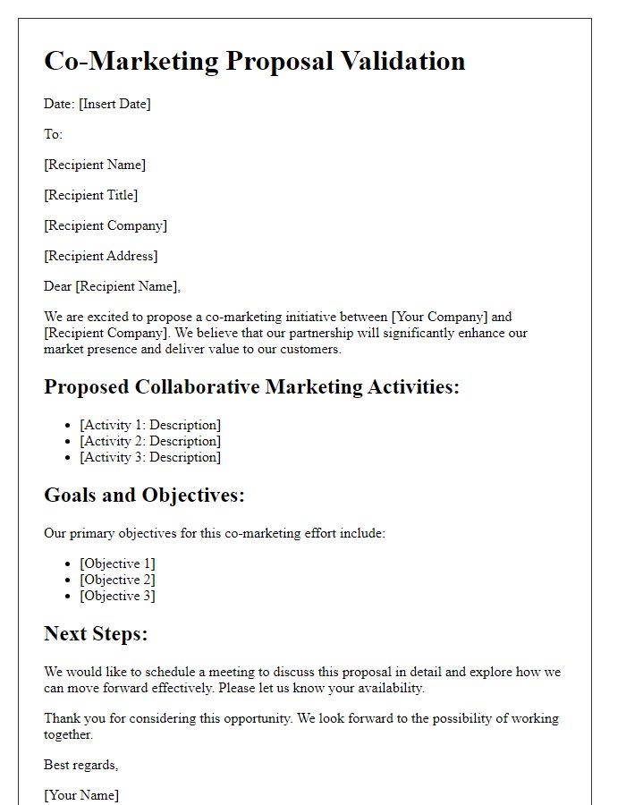 Letter template of co-marketing proposal validation