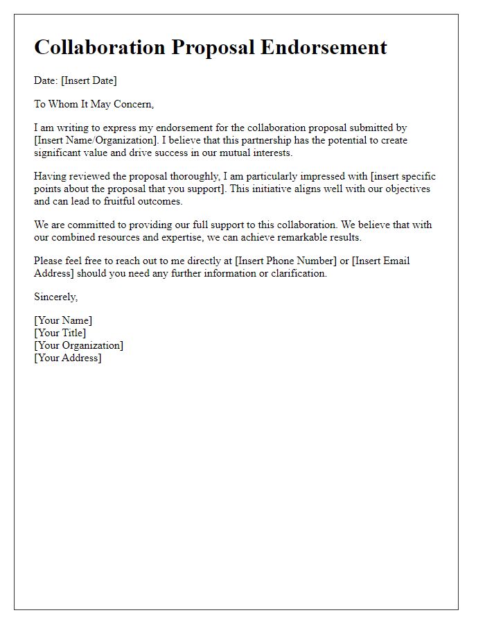 Letter template of collaboration proposal endorsement