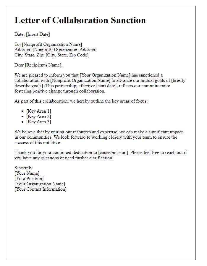 Letter template of nonprofit collaboration sanction