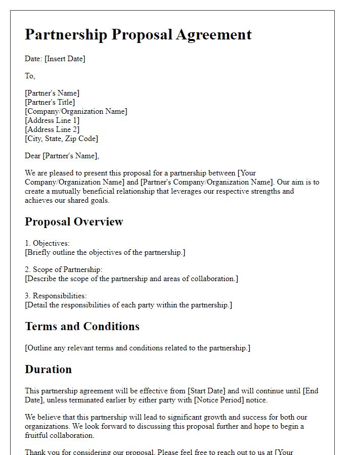 Letter template of partnership proposal agreement