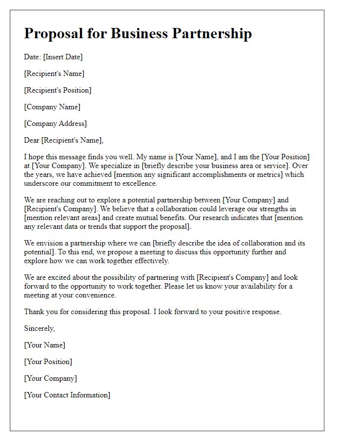 Letter template of an unsolicited proposal for business partnership