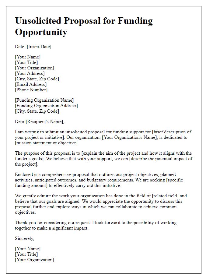 Letter template of an unsolicited proposal for funding opportunity