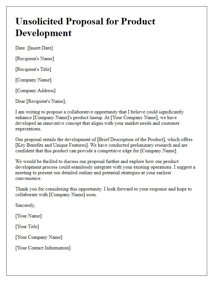 Letter template of an unsolicited proposal for product development